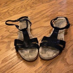 Van Eli Women’s Black Corkscrew Sandals Wedges 7.5